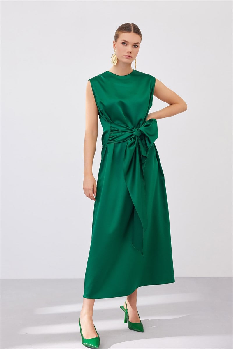SATIN DRESS-GREEN