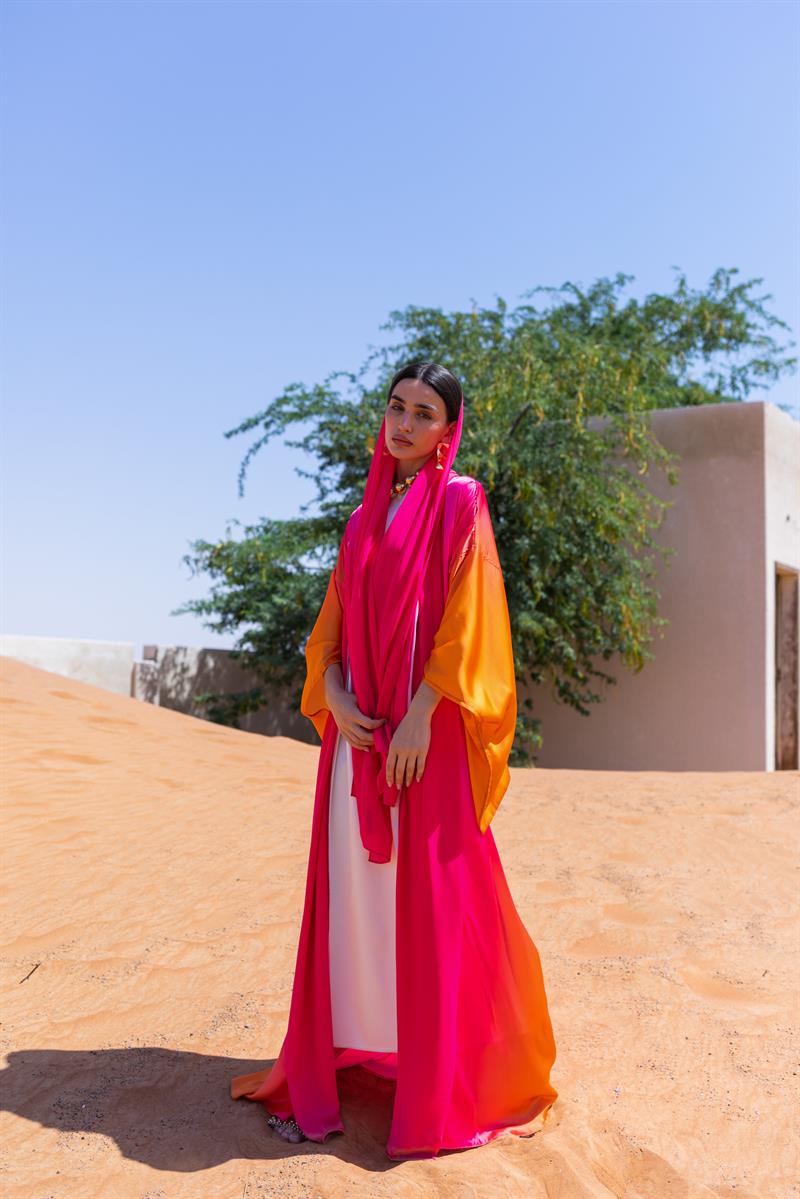 SATIN KAFTAN ABAYA-FUŞYA TURUNCU