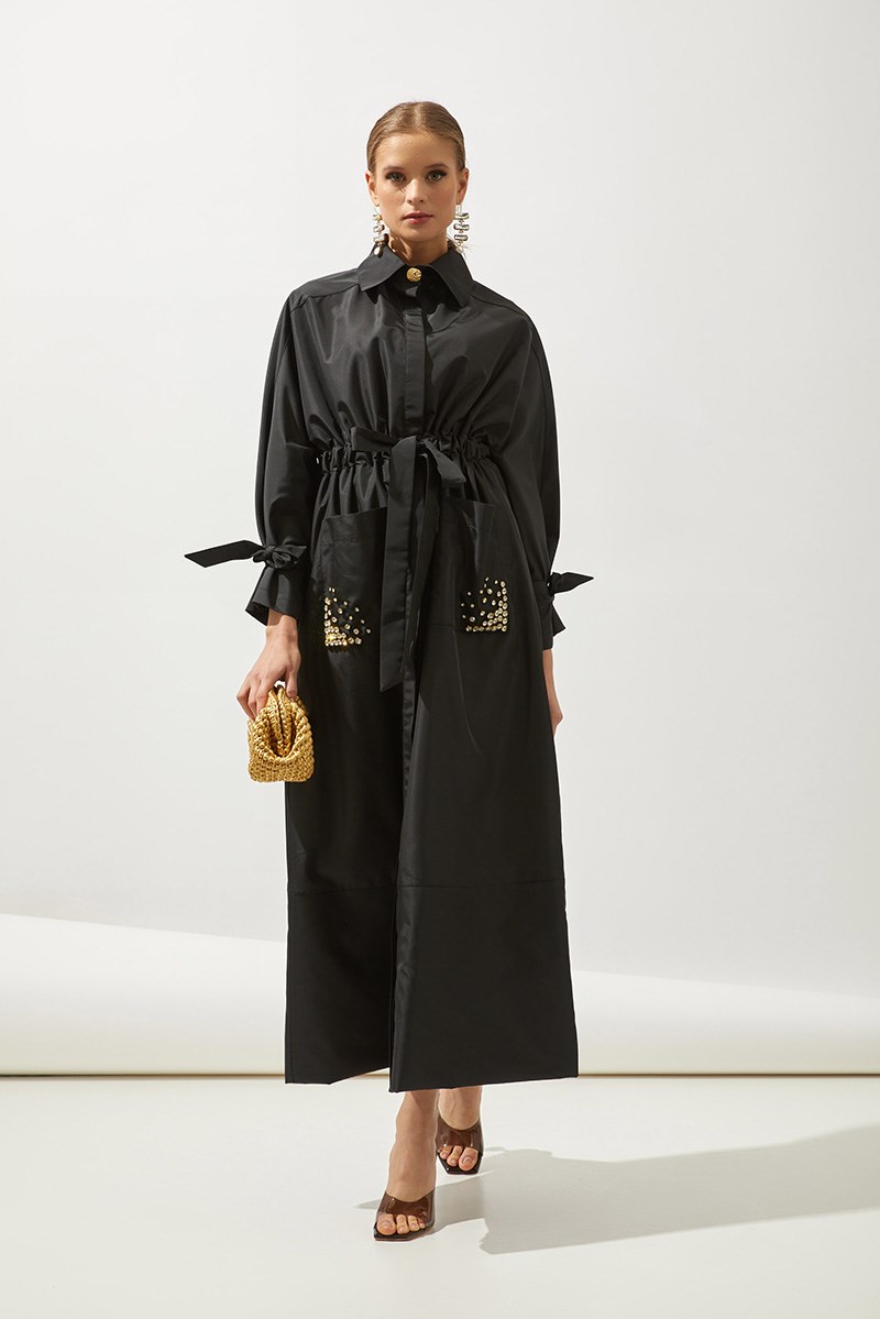 SHINE TRENCH COAT HANDMADE-BLACK