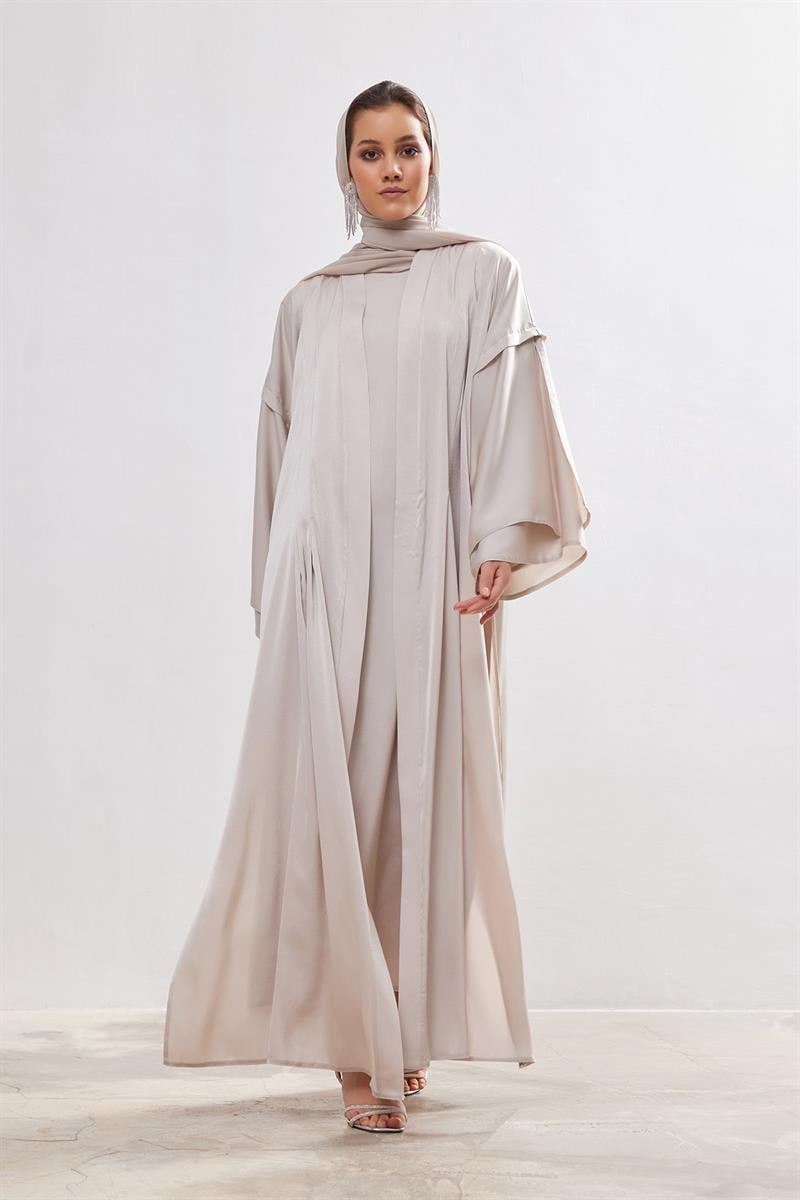 Silk Touch Abaya Dress Set - BEIGE