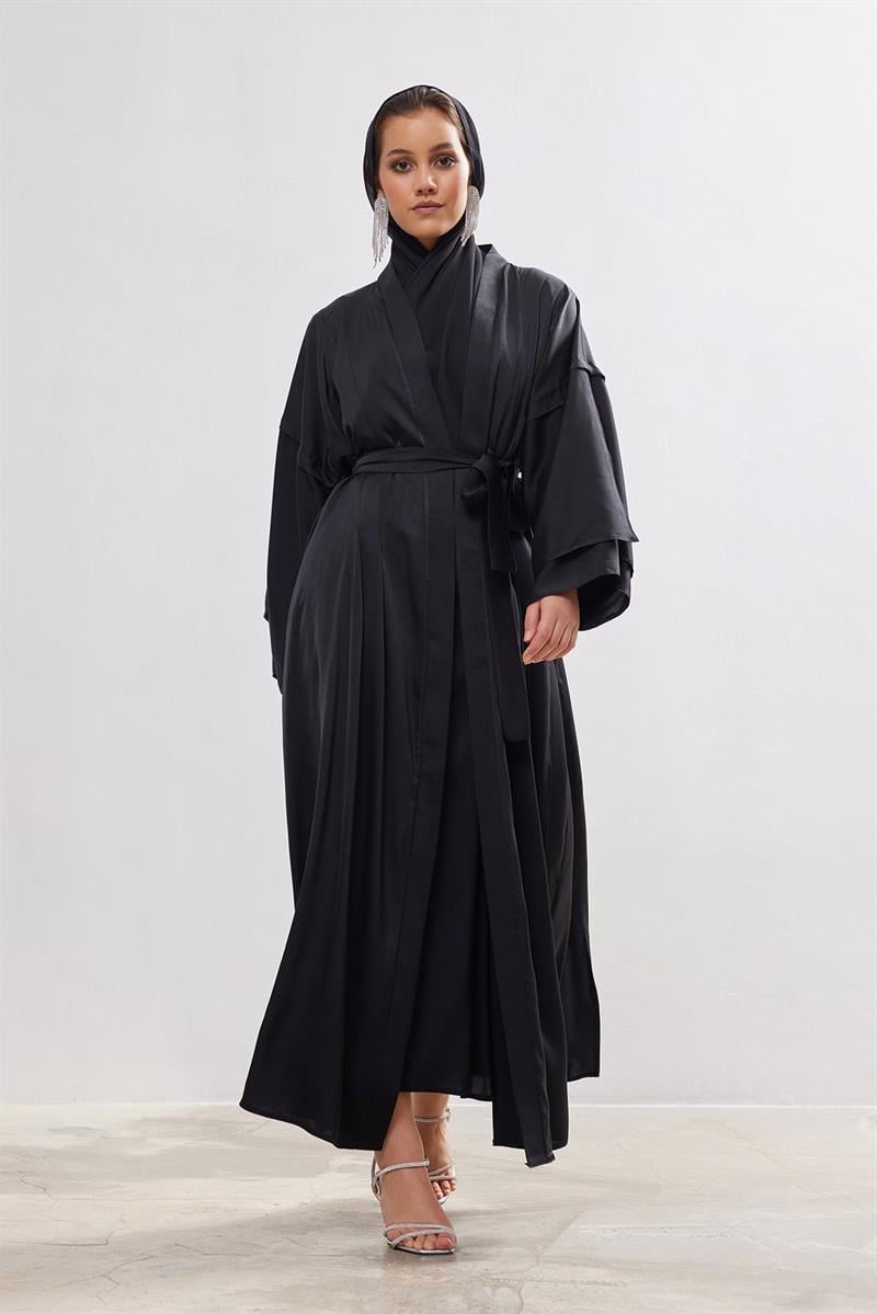 Silk Touch Abaya Dress Set - BLACK