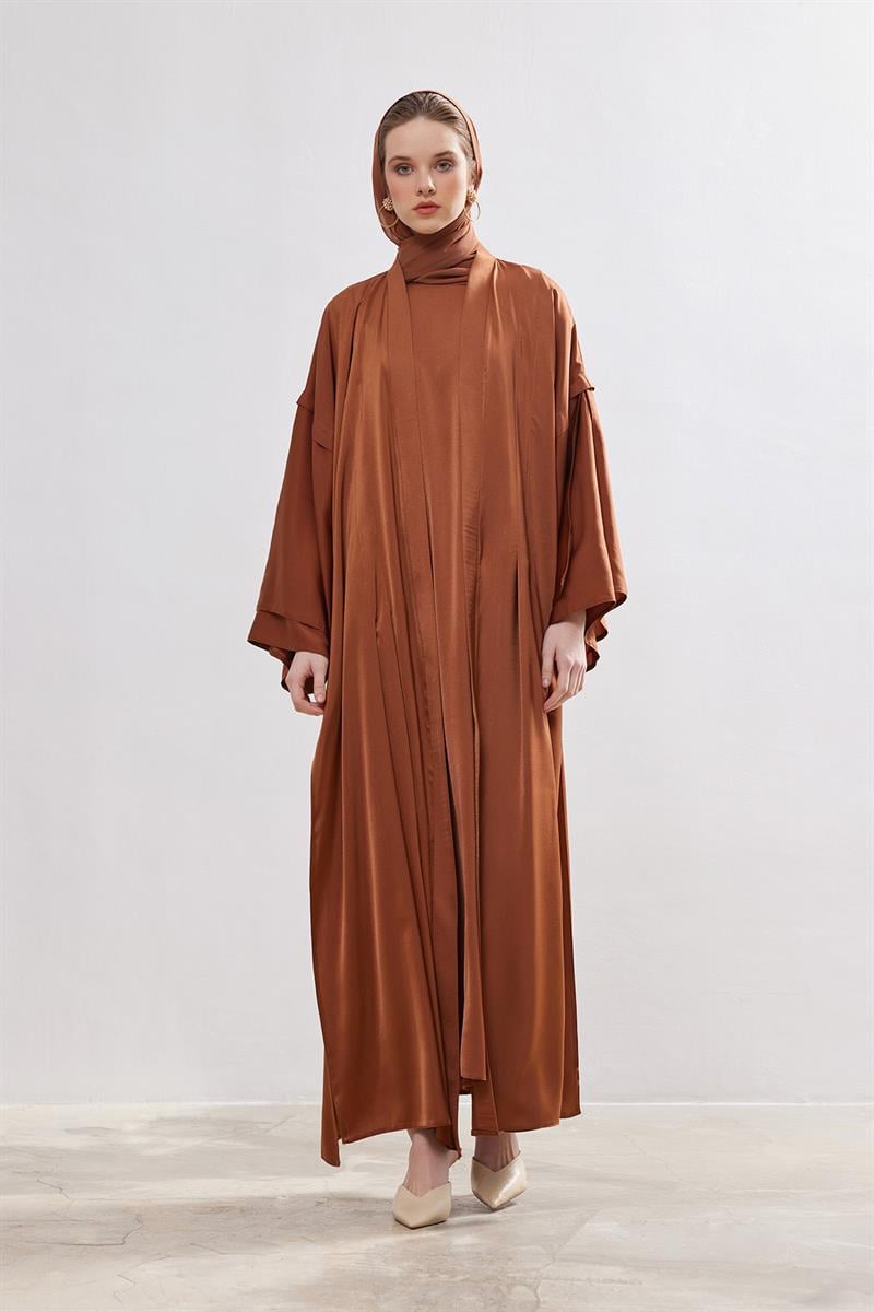 Silk Touch Abaya Dress Set - BROWN