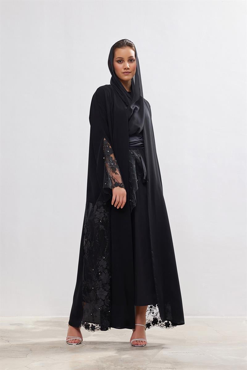 Silk Touch Dantella Abaya - BLACK