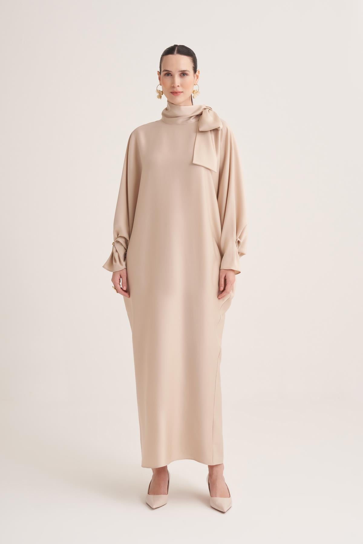 SOPHIE SATIN DRESS-BEIGE