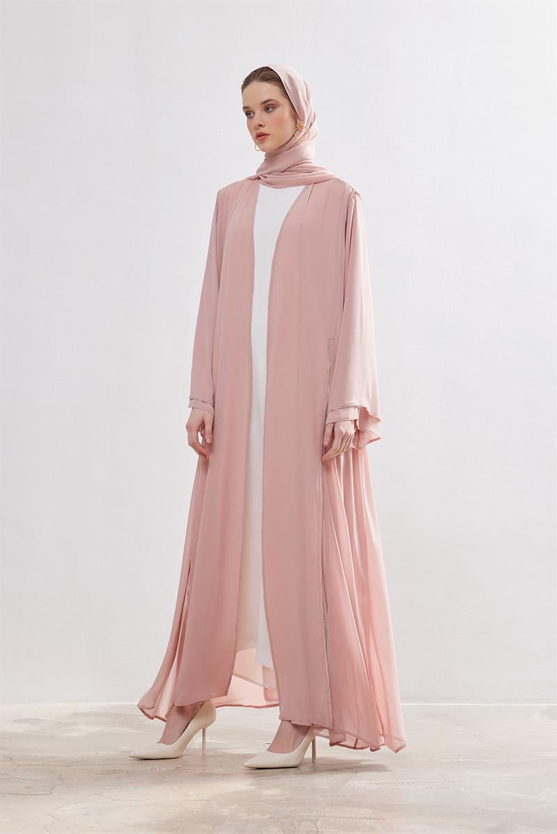 Stone Detail Chiffon Abaya - POWDER