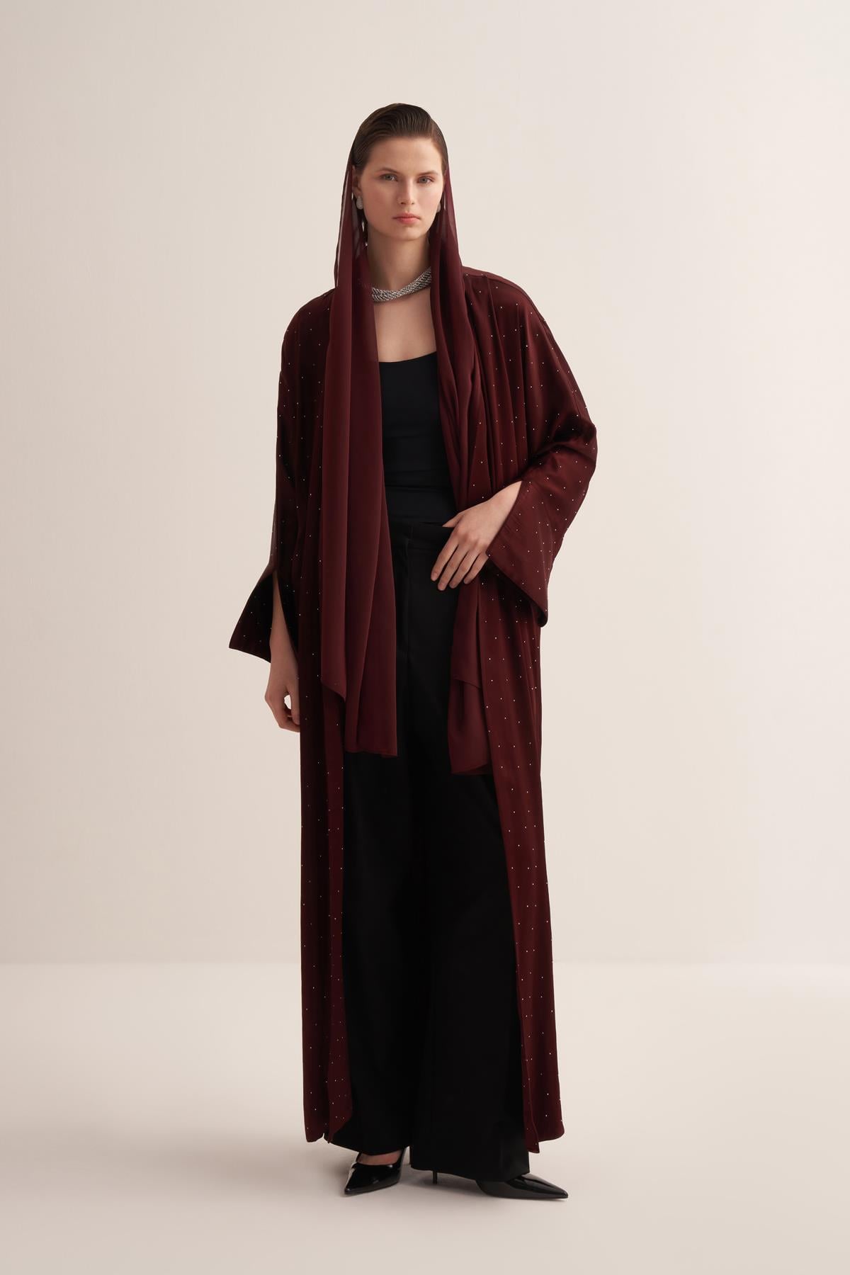 STYLISH ABAYA & SCARF BURGUNDY