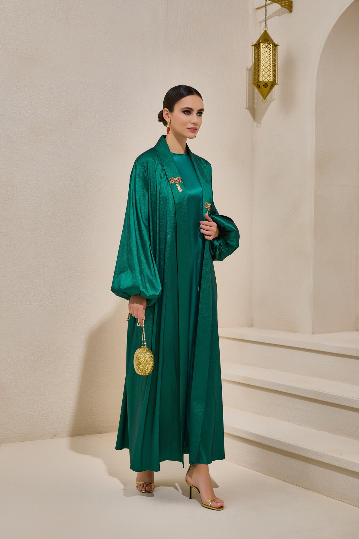 TAFFETA PALM ABAYA - EMERALD GREEN