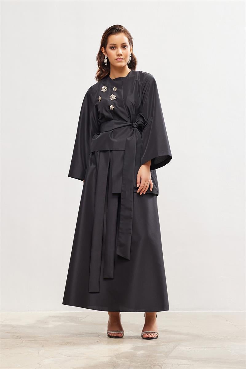 Taffeta Skirt Jacket Set - BLACK