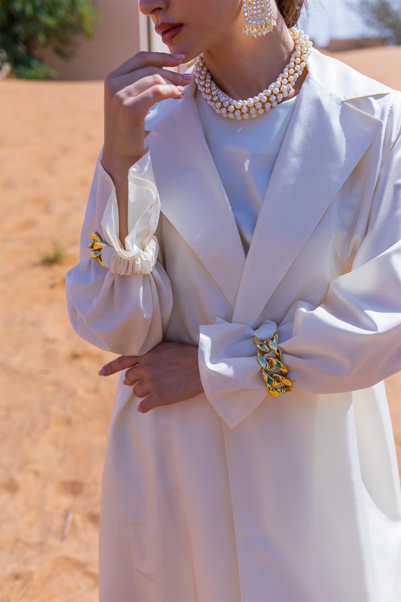 TAFFETA TRENCH ABAYA - CREAM