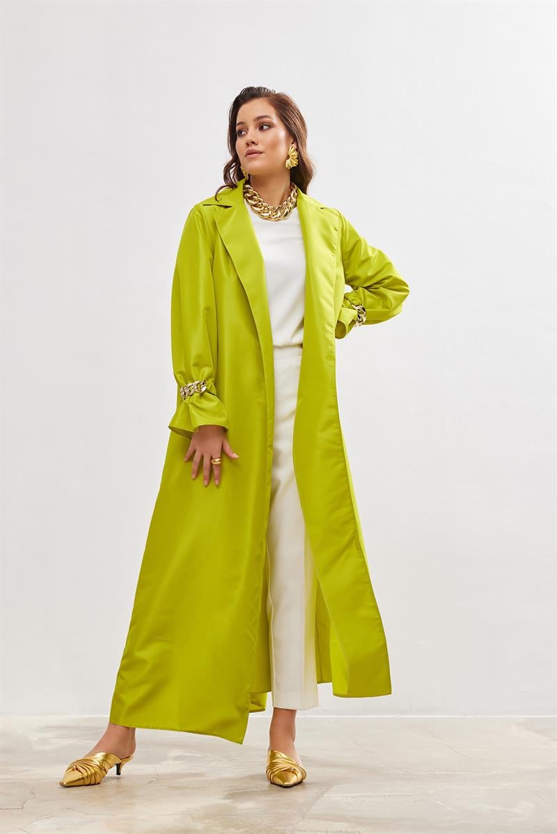 Taffeta Trench Abaya - LIGHT GREEN