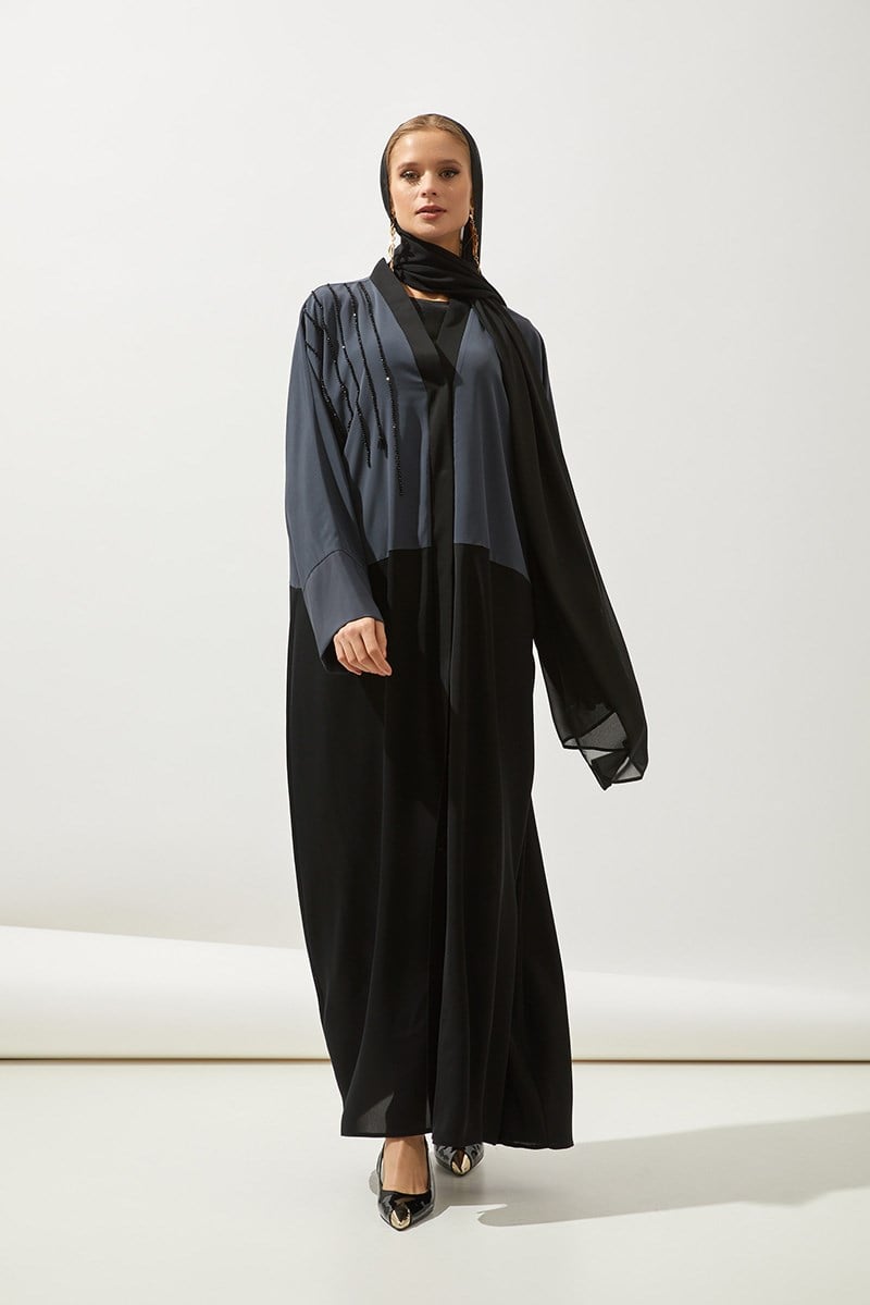 TWO COLOR ABAYA HANDMADE-BLACK ANTHRACITE