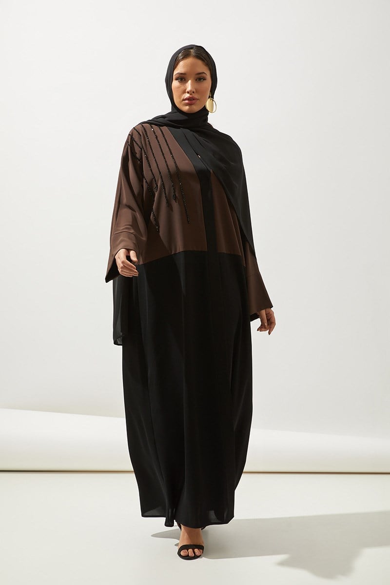 TWO COLOR ABAYA HANDMADE-BLACK BROWN