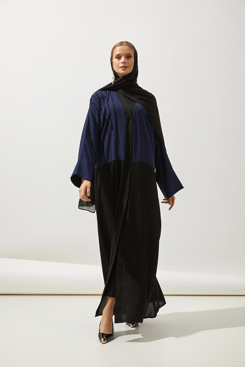 TWO COLOR ABAYA HANDMADE-BLACK NAVY BLUE