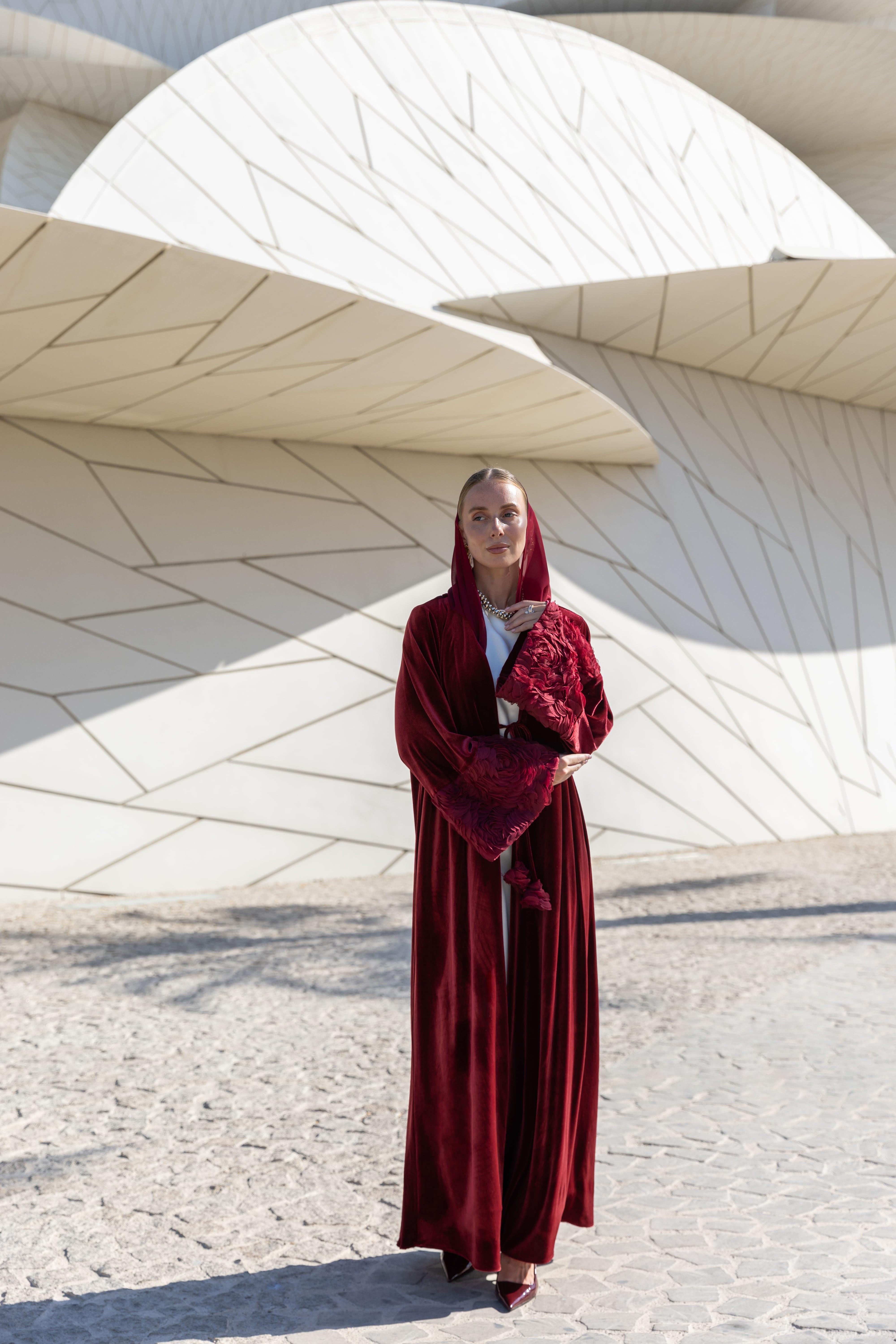 VELVET ROSE ABAYA-BURGUNDY