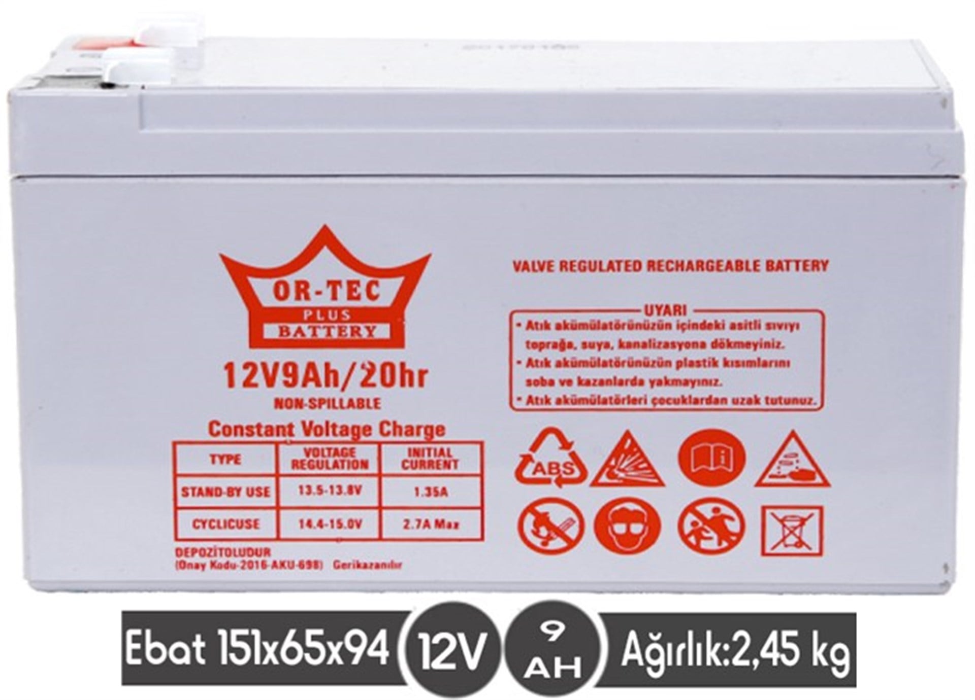 12 V 9 AHM  KURU AKÜ