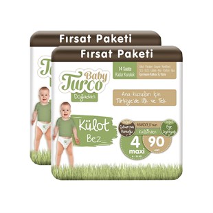 Baby Turco Doğadan Fırsat Paketi 4 Numara Maxi 90x2 180 Adet Külot Bebek Bezi