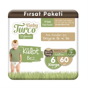 Baby Turco Doğadan Fırsat Paketi 6 Numara X Large 60 Adet Külot Bebek Bezi