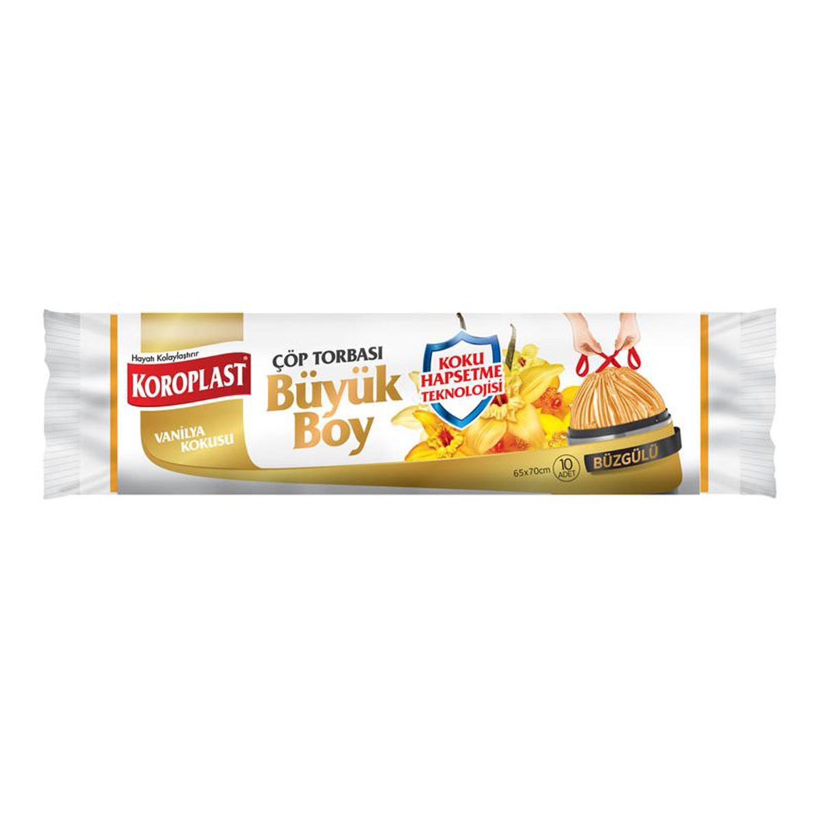 Koroplast Büyük Boy Vanilya Kokulu Büzgülü Çöp Torbası 65 cm x 70 cm