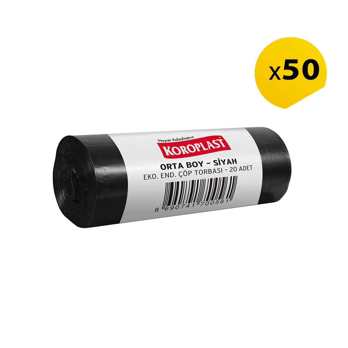 Koroplast Çöp Torbası Eko Orta Boy Siyah 55 cm x 60 cm | 50 Rulo