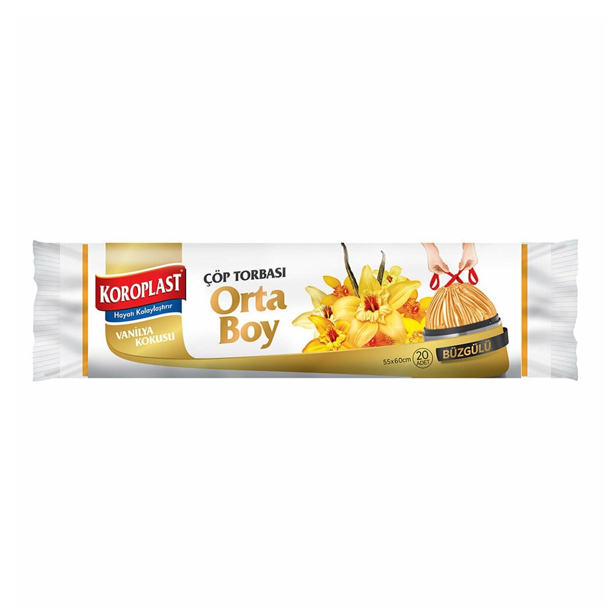 Koroplast Orta Boy Vanilya Kokulu Büzgülü Çöp Torbası 55 Cm x 60 Cm