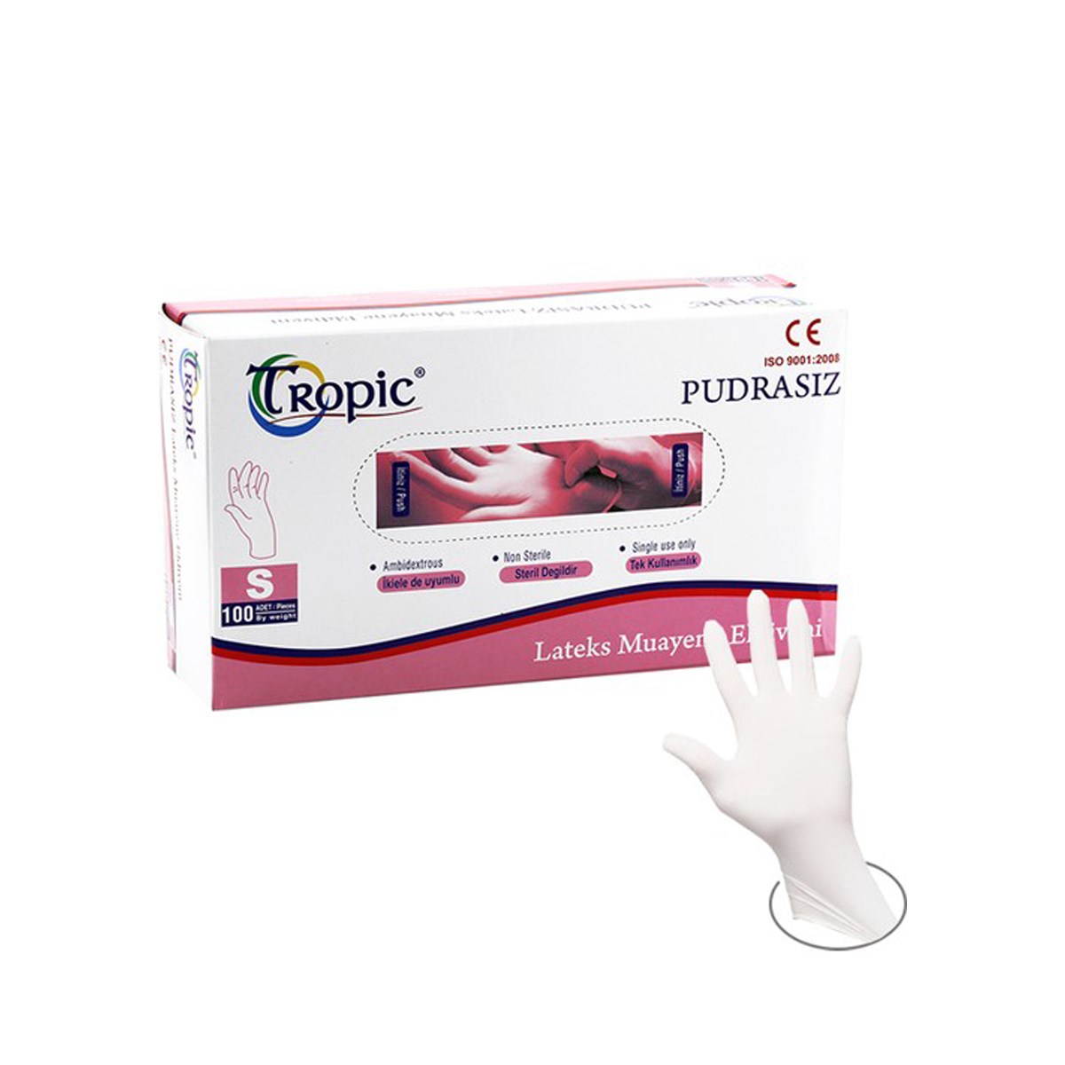 Tropic Lateks Pudrasız Small 100'lü Muayene Eldiveni