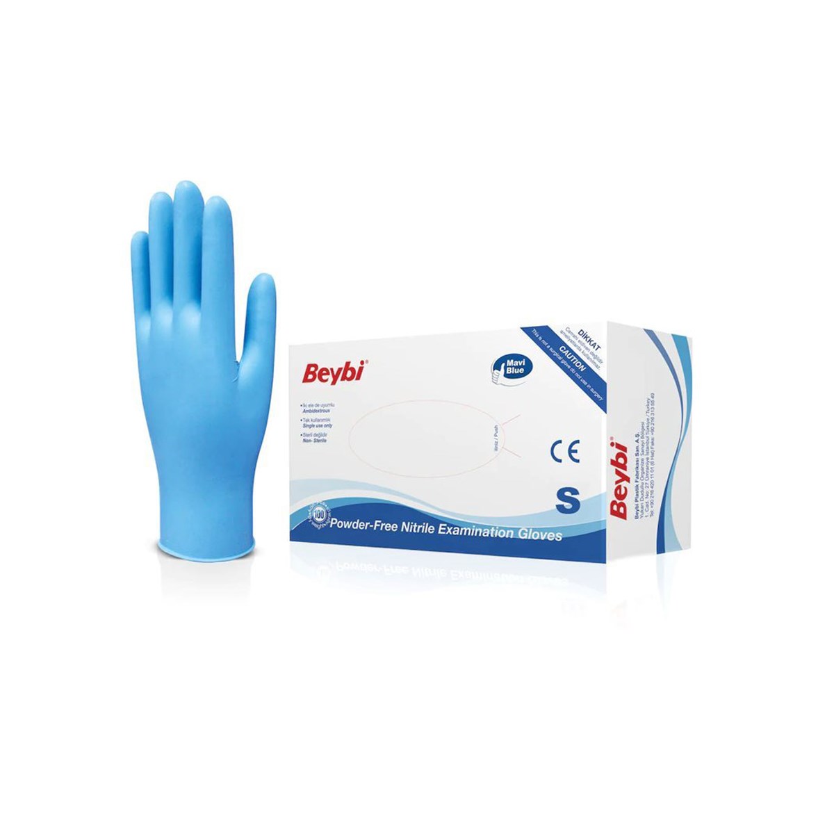 Beybi Nitril Muayene Eldiveni Pudrasız Small 100'lü Paket Mavi