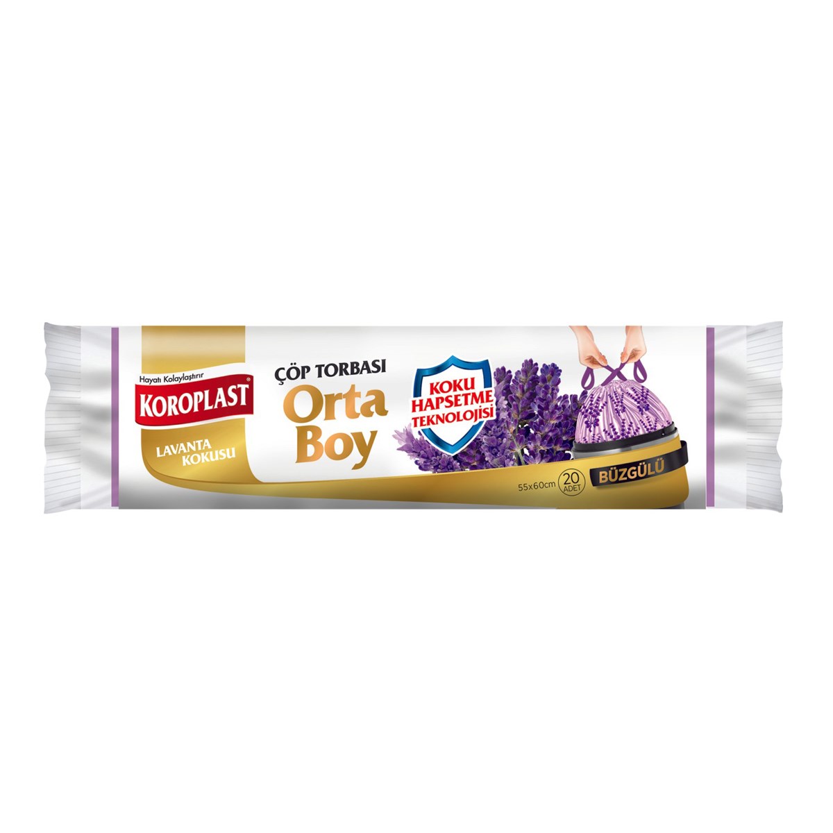 Koroplast Orta Boy Lavanta Kokulu Büzgülü Çöp Torbası 55 Cm x 60 Cm