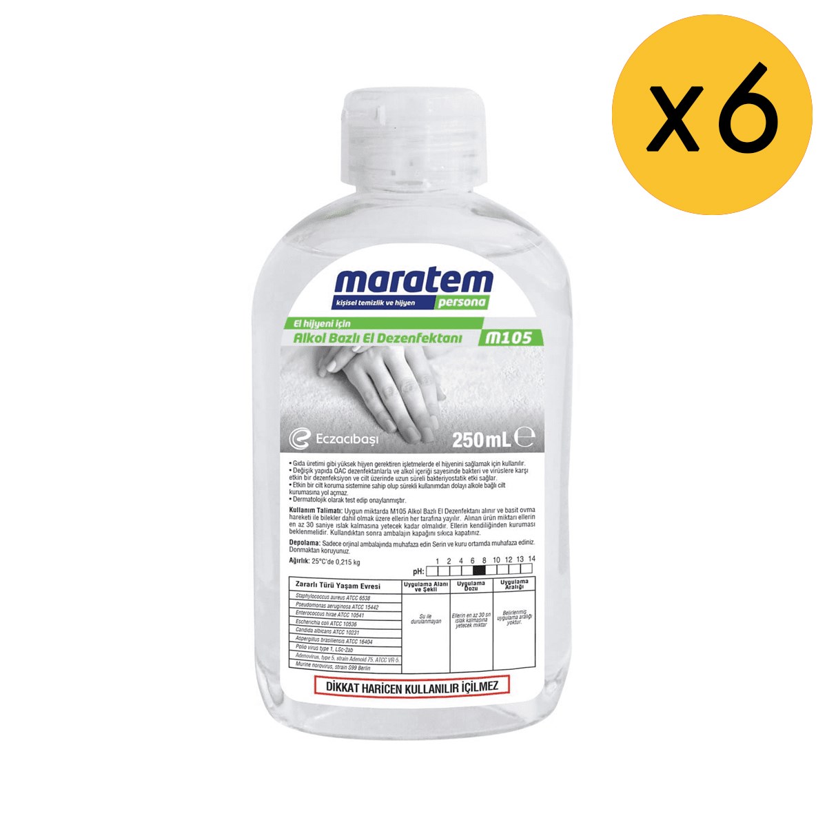 Maratem M105 Alkol Bazlı El Dezenfektanı 250 ml 6'lı Fırsat Paketi 