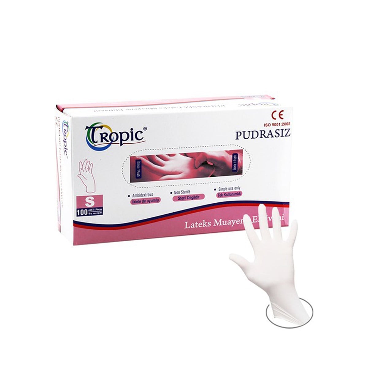 Tropic Lateks Pudrasız Small 100'lü Muayene Eldiveni
