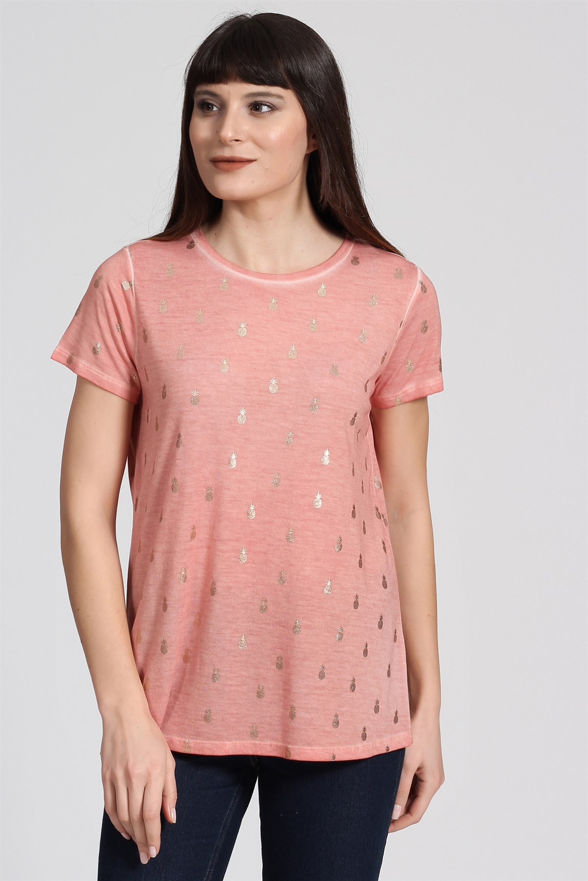Ananas Baskılı T-Shirt-UÇUK PEMBE