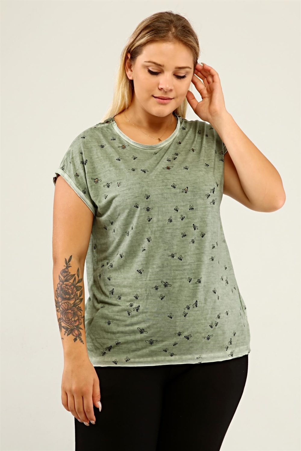 arı askı sırtı datelli yağ yıkama tshirt-yeşil 