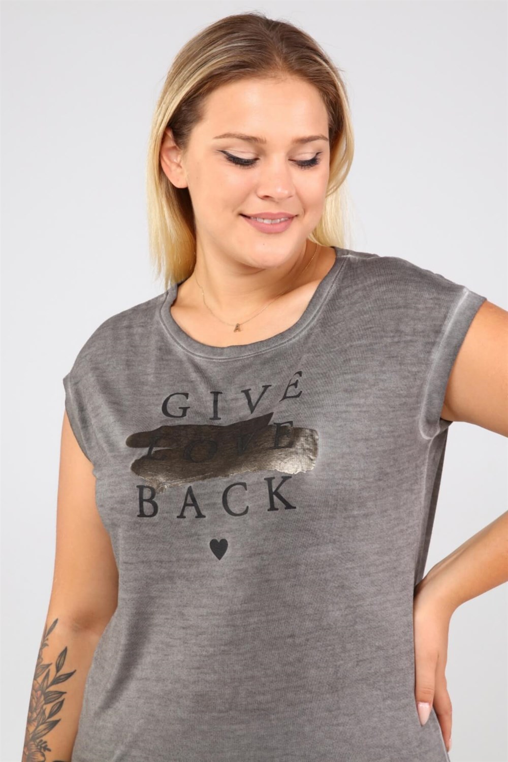 Baskılı Yağ Yıkamalı Basc Tshirt-ANTRASİT