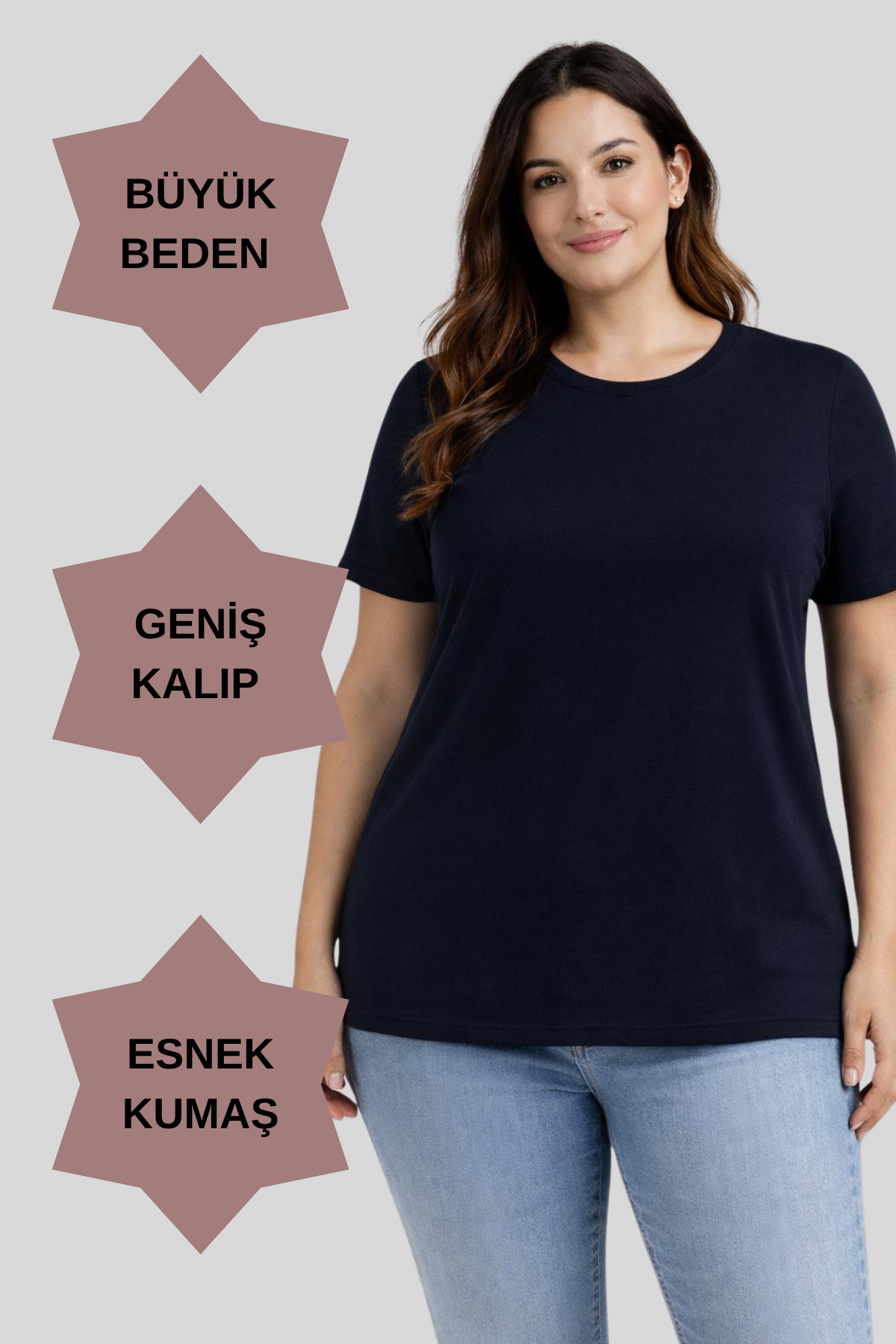 Büyük Beden Yeni Sezon Konfor Modeli  Viskon Ribana Kısa Kol Anne Tshirt-LACİVERT
