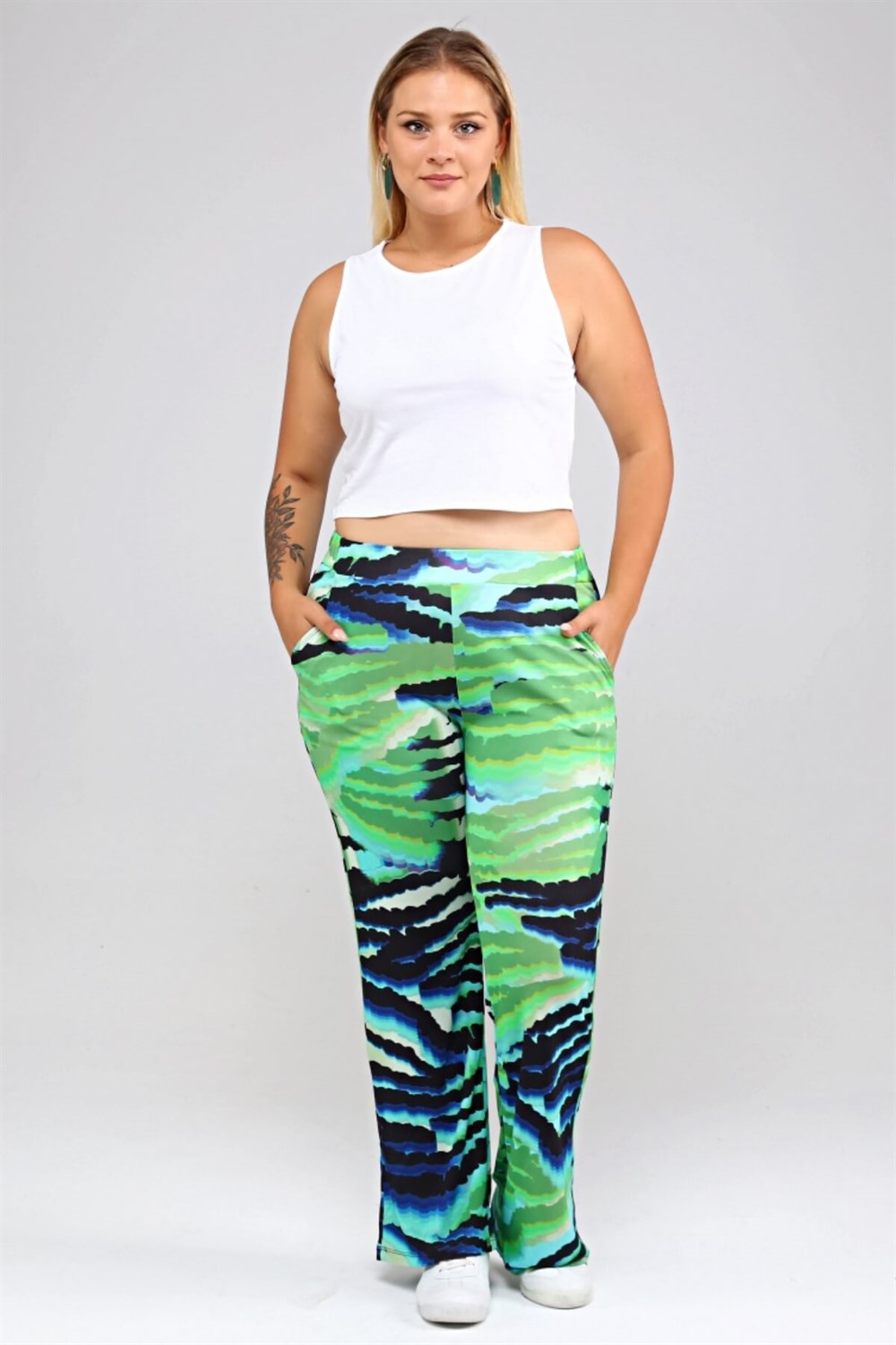 Desenli Örme Pantalon-yeşil