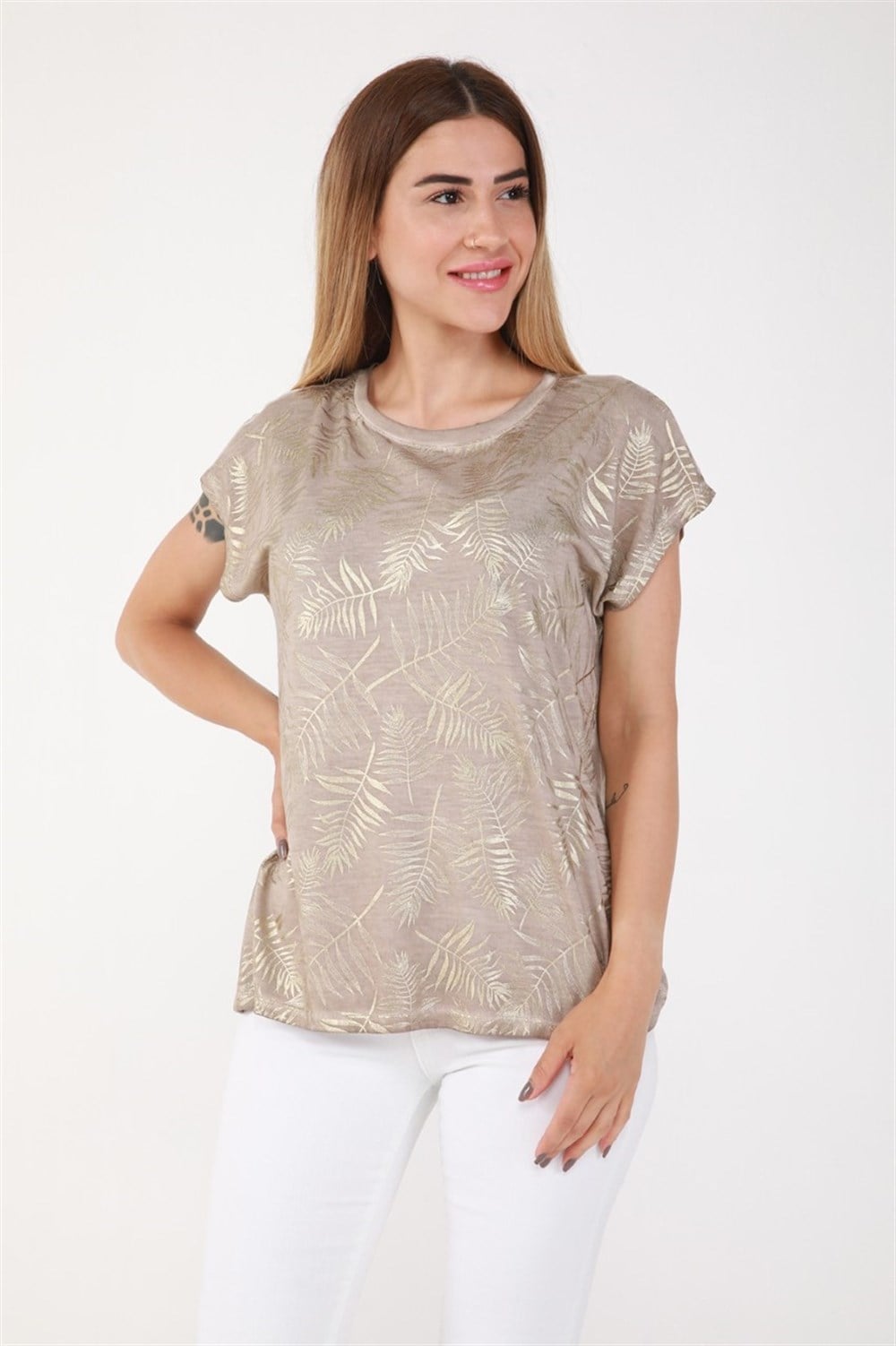 Janjan Dal Baskı Tshirt-BEJ