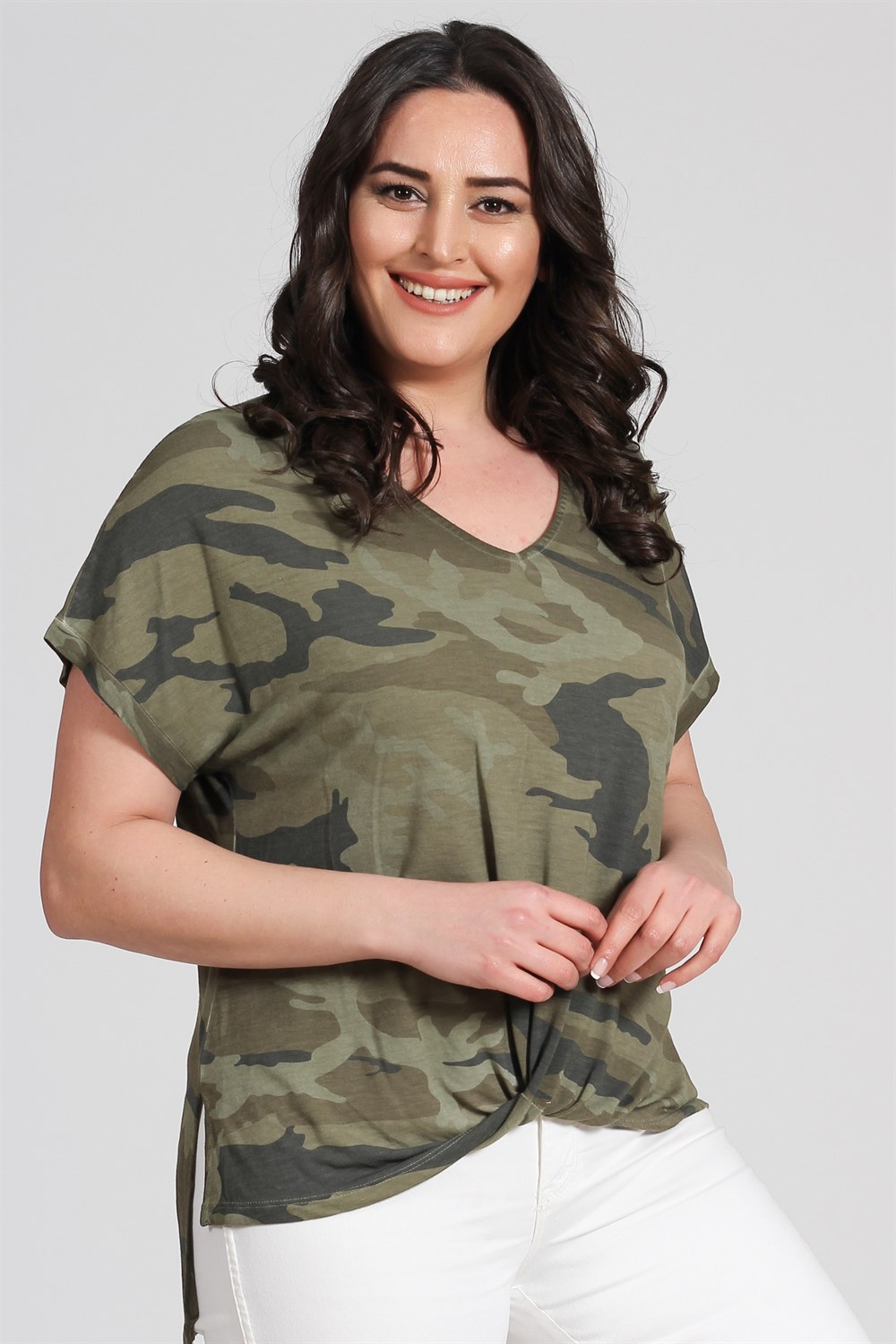 Kamuflaj Desen Önü Düğümlü Tunic HAKİ