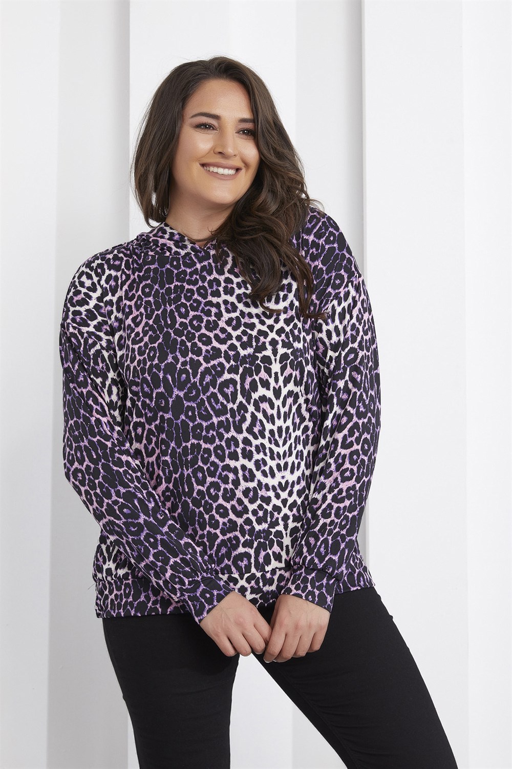 Kapşonlu Leopar Desen Sweat  