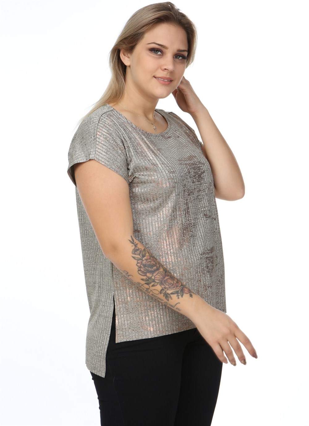 Kolsuz Sim Baskılı Kaşkorse Tshirt-COFFEE COPPER