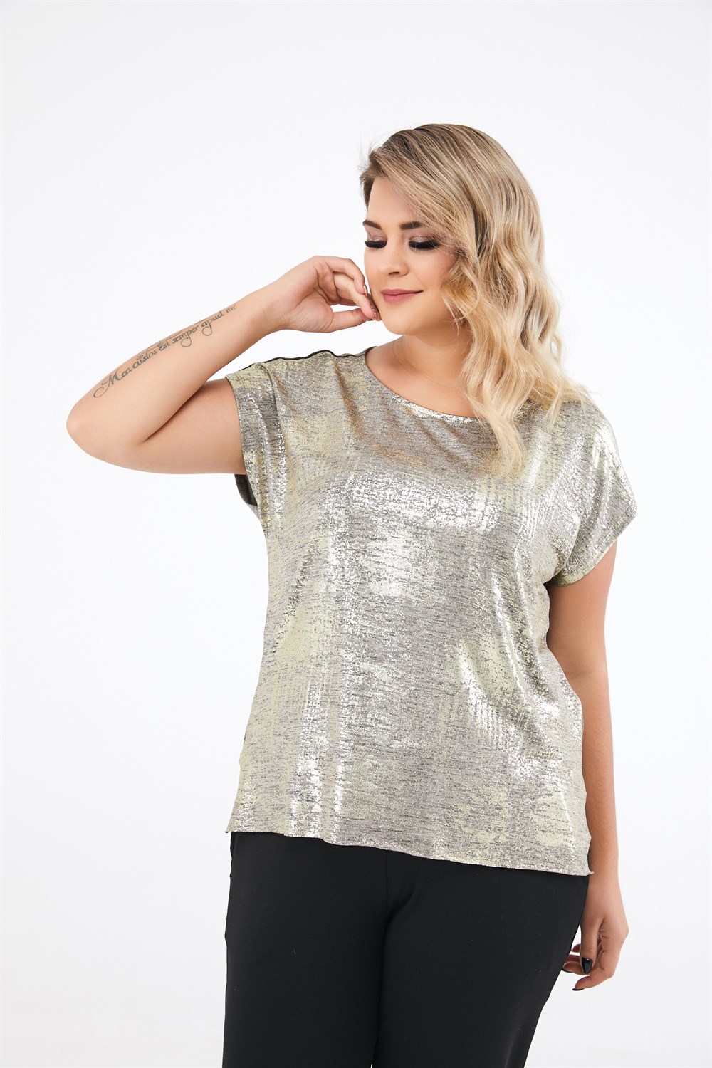 Kolsuz Sim Baskılı T-shirt-COFFEE GOLD