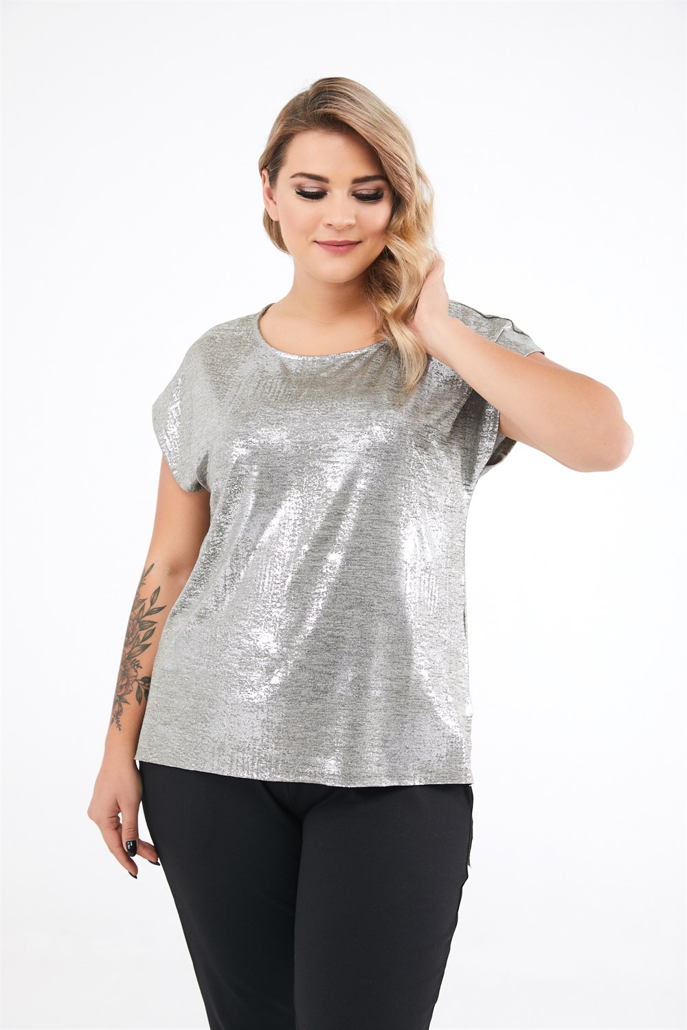 Kolsuz Sim Baskılı T-shirt-COFFEE SİLVER