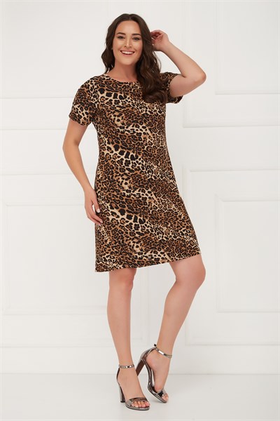 Kısa Kol Leopar Elbise