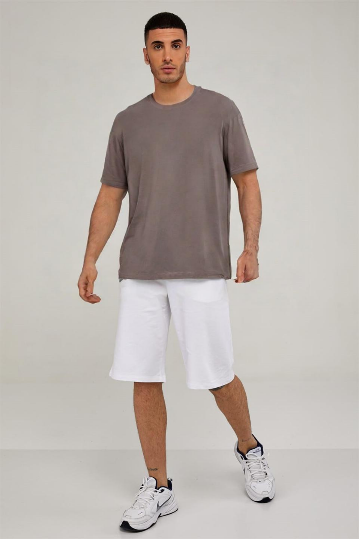 Oversize 100% Pamuk Uzun Boy Geniş Kalıp Erkek Tshirt-VİZON
