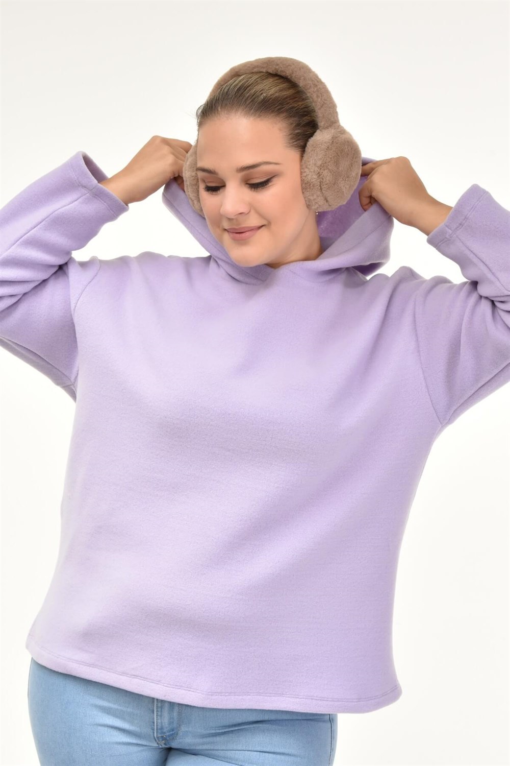 Polar Kumaş Kapüşonlu Sweat-LİLA