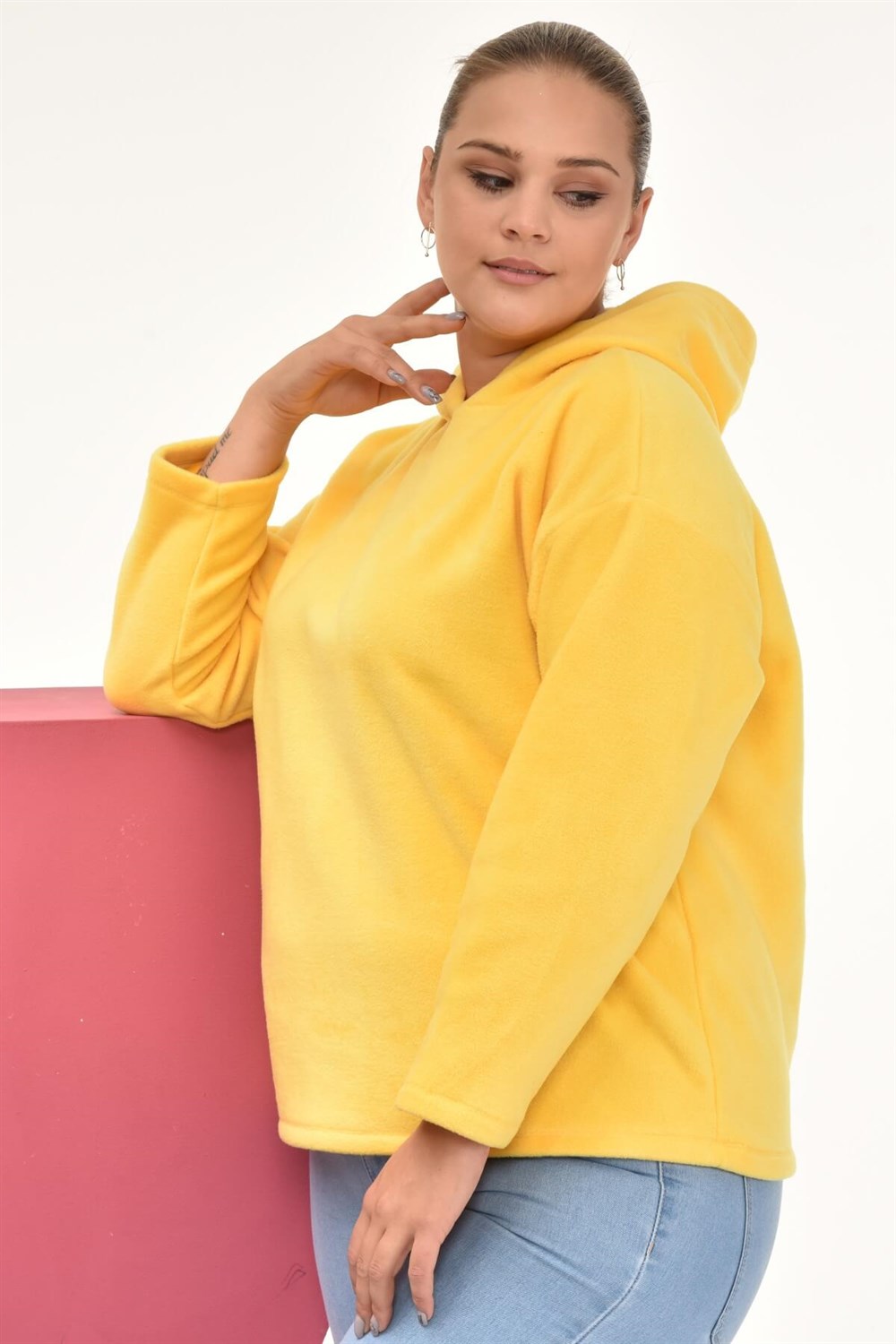 Polar Kumaş Kapüşonlu Sweat-SARI
