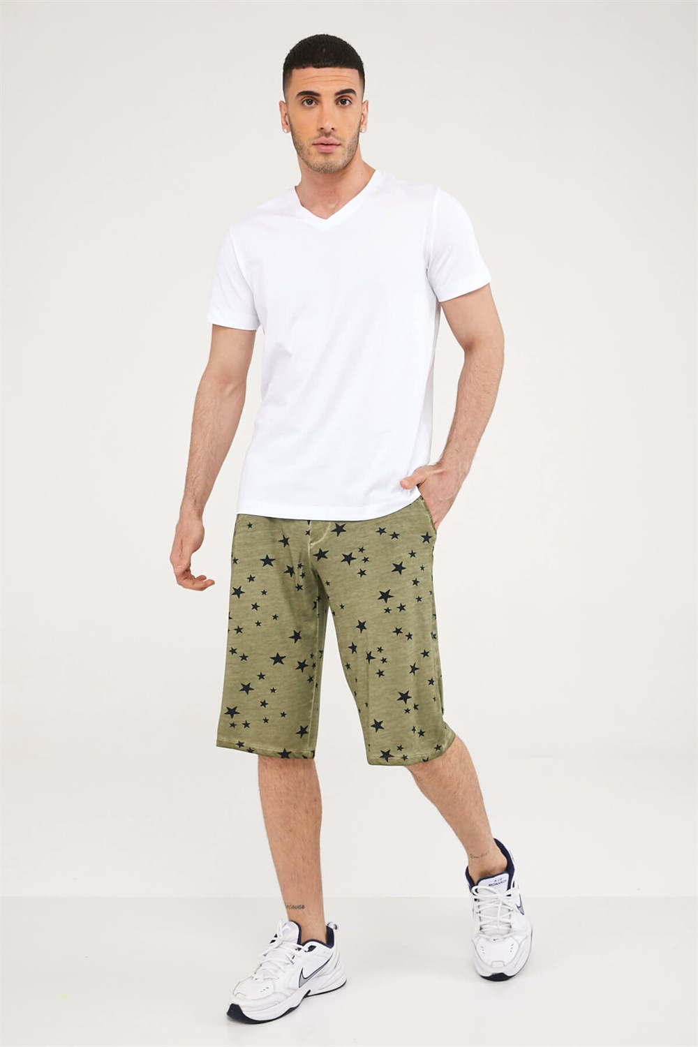 V Yaka Erkek Basic Tshirt-BEYAZ