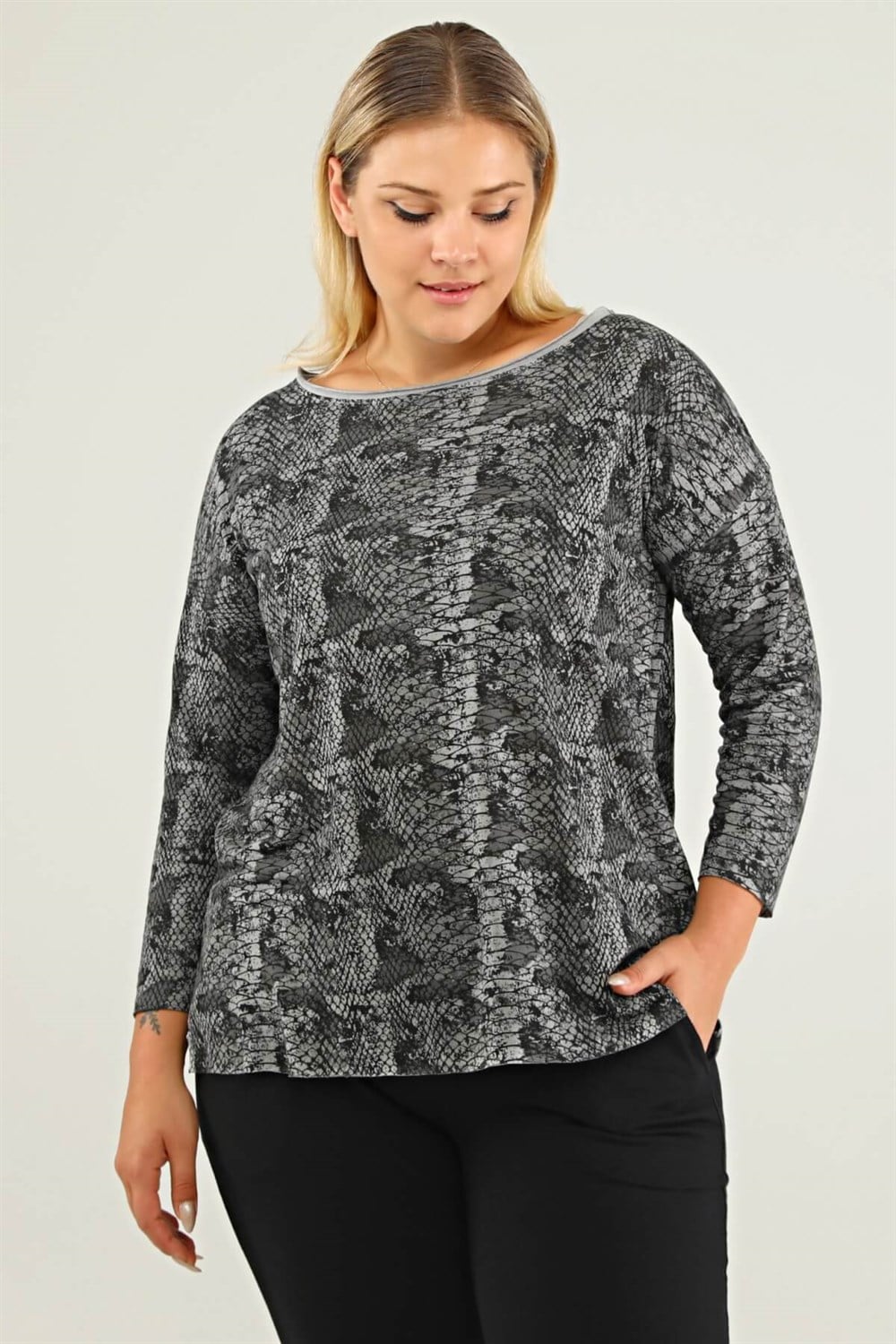 Yılan Desen Basic Sweat-SİYAH