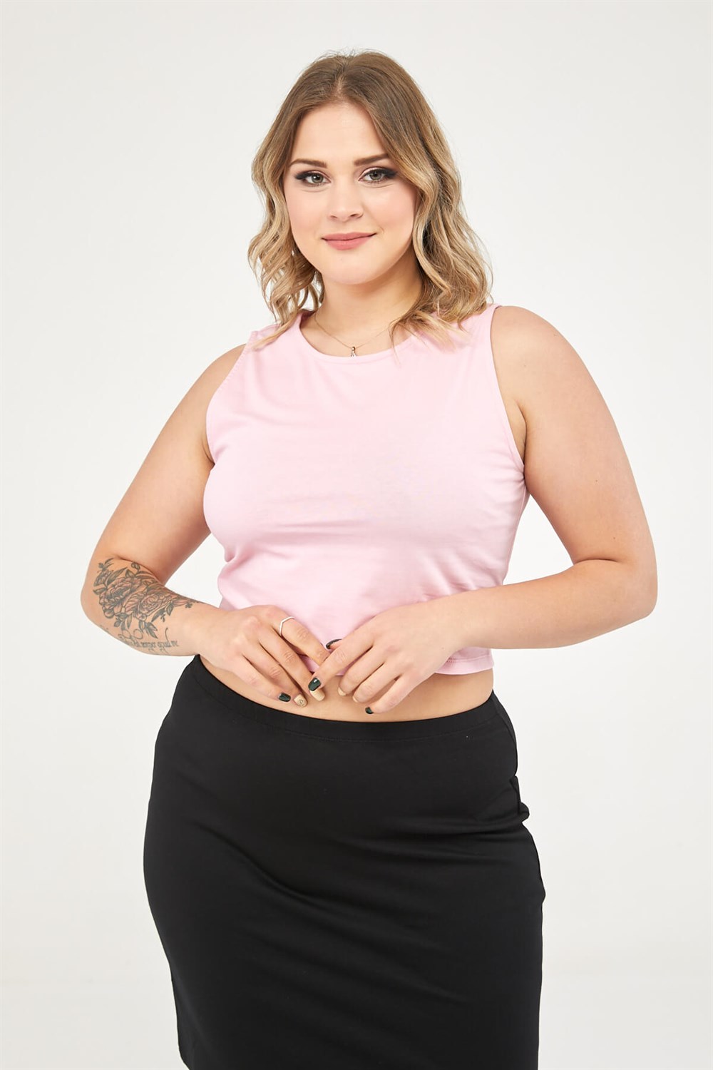 Yuvarlak Yaka Crop Atlet-PEMBE