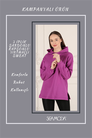 Kapşonlu Yırtmaçlı Sweat-MOR
