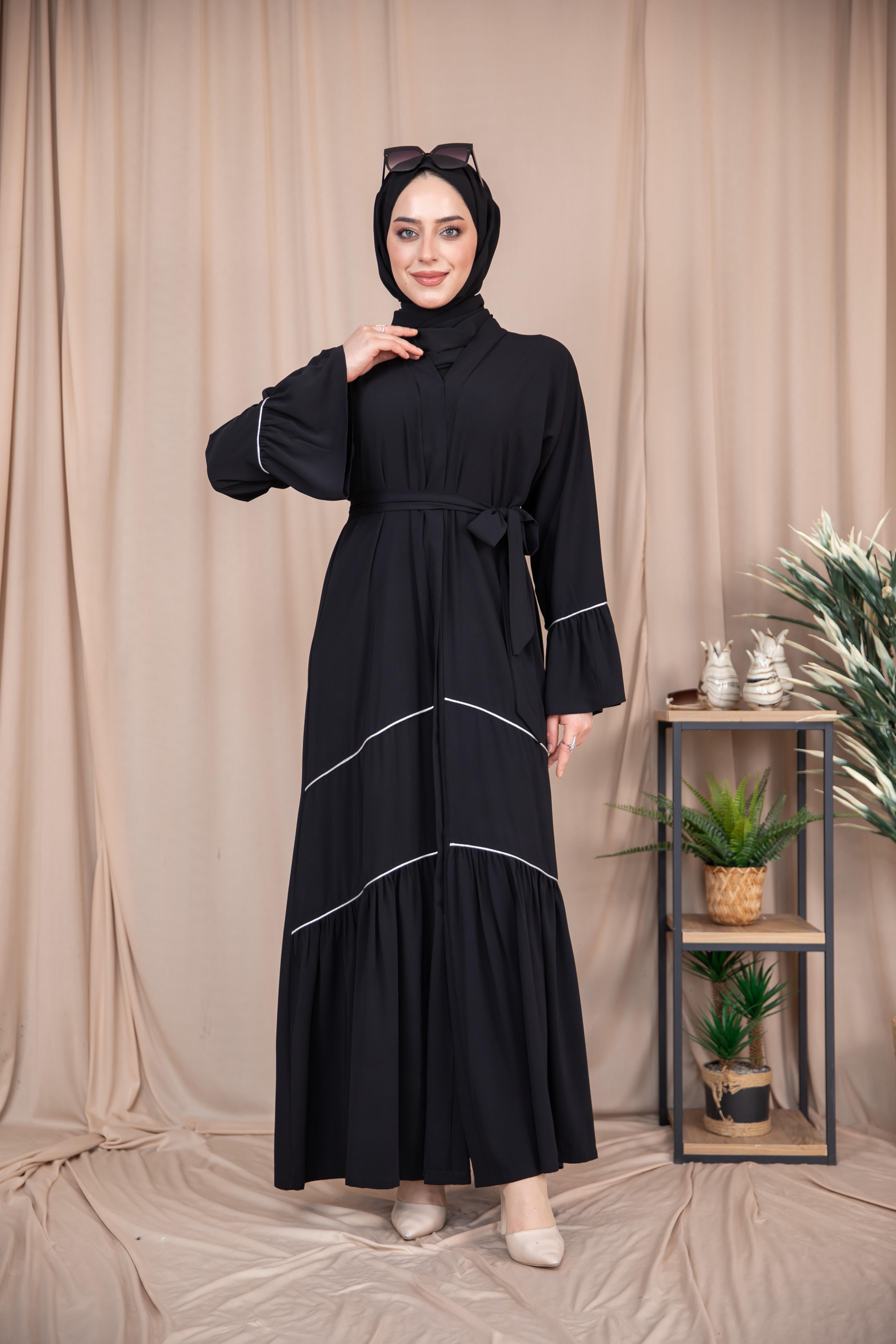 Dizde Biyeli Abaya - Siyah