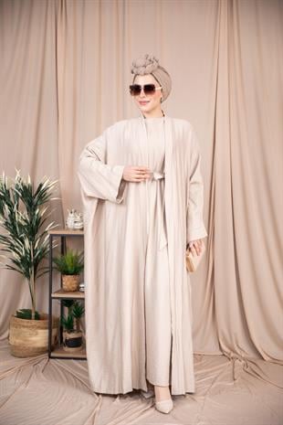 2'li Keten Takım Abaya - Bej 